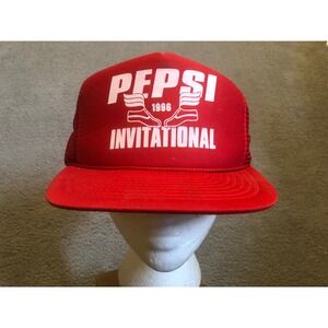 Vintage 1996 Pepsi Invitational Trucker Hat Red Mesh Snapback 90s Promo Cp‎